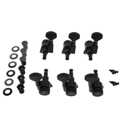 jn07bk-splk-l6-01 Harley Benton Parts JN07BS SPLK L6 Tuner Set 左邊Staggered交錯式弦鈕組(黑色)