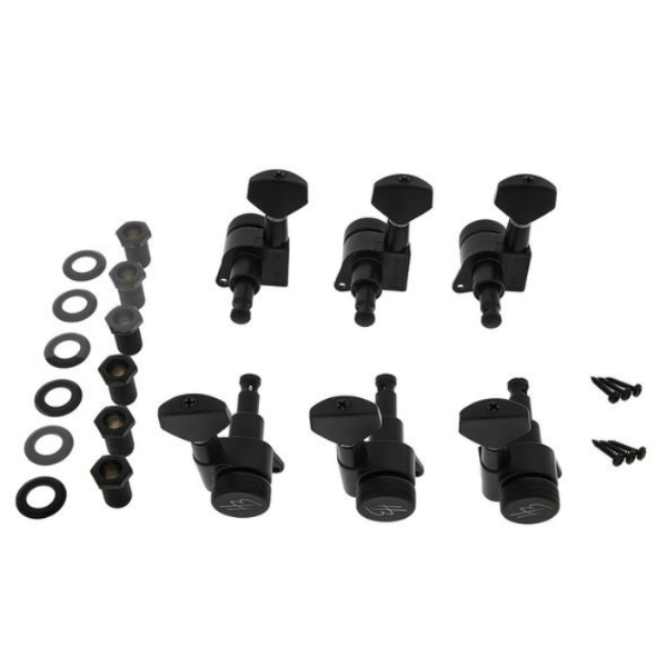 jn07bk-splk-l6-01 Harley Benton Parts JN07BS SPLK L6 Tuner Set 左邊Staggered交錯式弦鈕組(黑色)