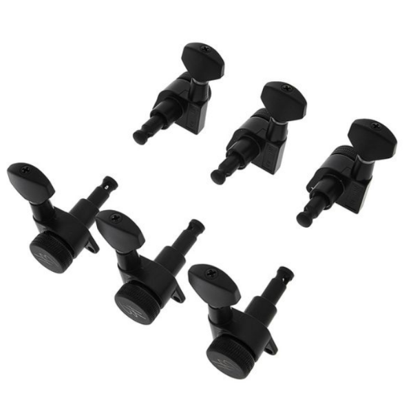 Harley Benton Parts JN07BS SPLK L6 Tuner Set 左邊Staggered交錯式弦鈕組(黑色)